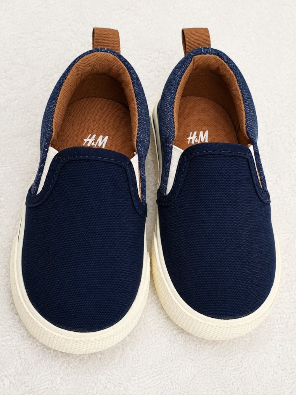 H&M Navy Blue Cotton Canvas Elasticized Side Slip On Shoes SZ 5.5